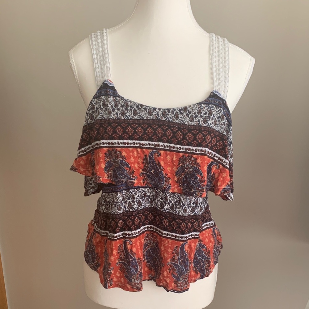 Suzy Shier Orange and Black Paisley Camisole